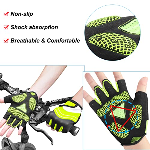 HNOOM Guantes Ciclismo, Guantes MTB Verano Gel para Hombre Mujeres, Guantes Bicicleta Montaña Antideslizante, Transpirable Guantes De Dedo Medio para MTB Bicicleta Bici (Verde, XL)