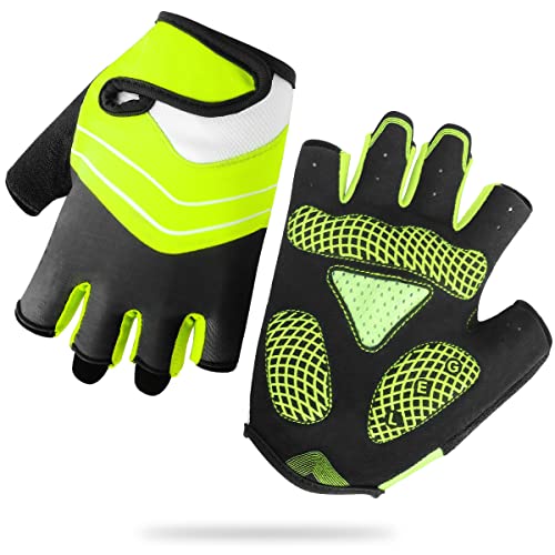 HNOOM Guantes Ciclismo, Guantes MTB Verano Gel para Hombre Mujeres, Guantes Bicicleta Montaña Antideslizante, Transpirable Guantes De Dedo Medio para MTB Bicicleta Bici (Verde, XL)