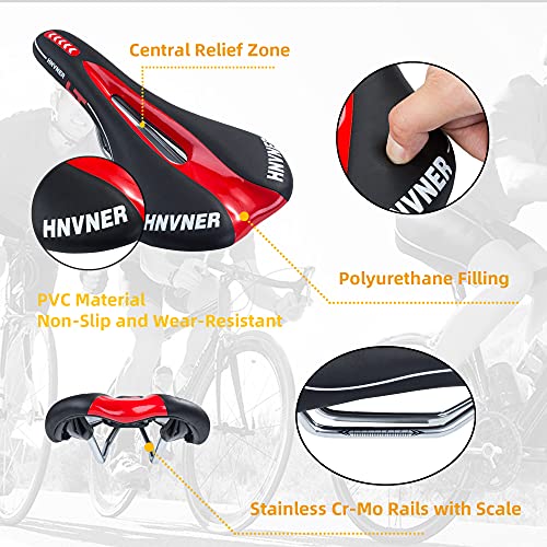 HNVNER Asiento de Bicicleta, Sillín de Bici de Montaña Cómodo, Sillín de Ciclismo Portátil para MTB, Bicicleta de Carretera, Bicicleta Urbana (280mm*140mm*55mm, Negro Rojo)