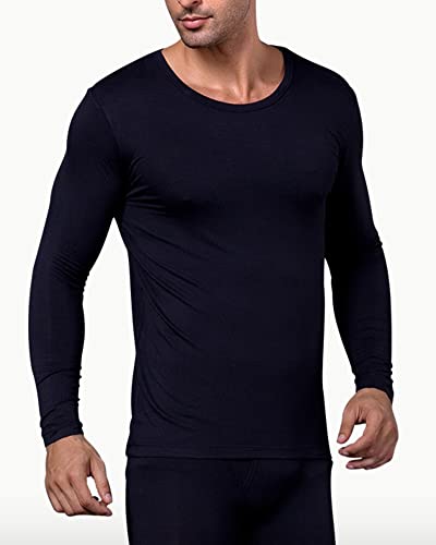 Hombres Cálidos Conjunto de Ropa Interior Térmica Top Camiseta de Manga Larga Ultra Soft Camiseta Interior Cuello Redondo & Calzoncillos Leggings Inferior Pantalón Long Johns Negro 4XL