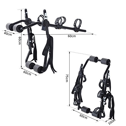 HOMCOM Accesories Portabicicletas para Portón Trasero Plegable con Correas de Seguridad Soporte de 2 Bicicletas hasta 30 kg para la Mayoría Modelos de Coche 75x60x10cm Negro