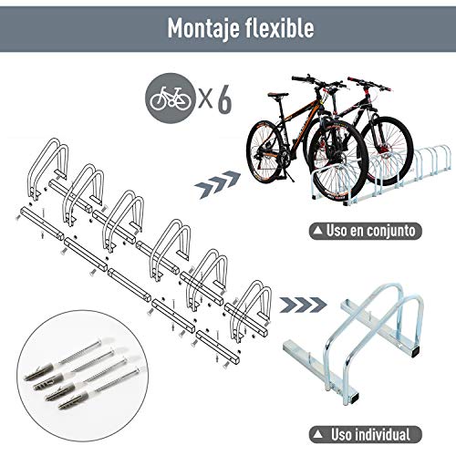 HOMCOM Aparcamiento 3 Bicicletas Soporte Aparcar Bici Suelo y Pared Garaje Almacenamiento Acero (3 Bicicletas)