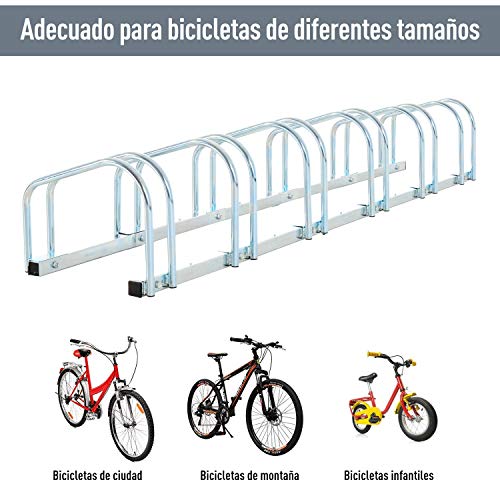 HOMCOM Aparcamiento 3 Bicicletas Soporte Aparcar Bici Suelo y Pared Garaje Almacenamiento Acero (3 Bicicletas)