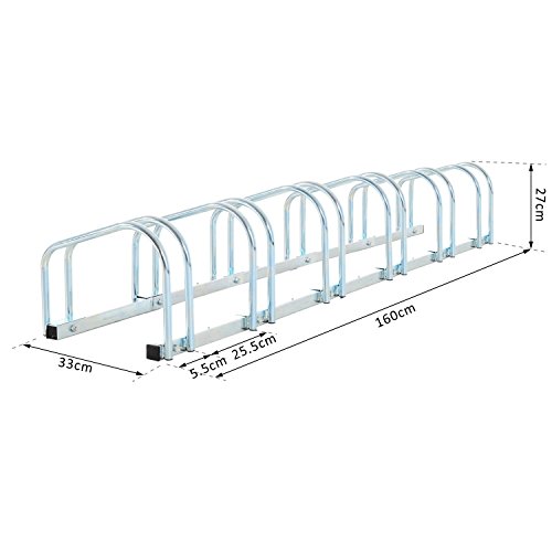 HOMCOM Aparcamiento 6 Bicicletas Soporte Aparcar Bici Suelo y Pared Garaje Almacenamiento Acero (6 Bicicletas)