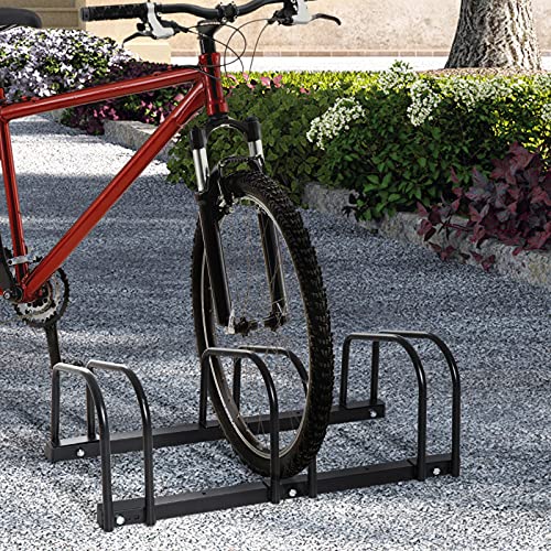 HOMCOM Aparcamiento para 3 Bicicletas Soporte de Acero para Aparcar Bicicletas en el Suelo Estacionamiento para Interior y Exterior 70,5x33x27 cm Negro