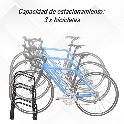 HOMCOM Aparcamiento para 3 Bicicletas Soporte de Acero para Aparcar Bicicletas en el Suelo Estacionamiento para Interior y Exterior 70,5x33x27 cm Negro
