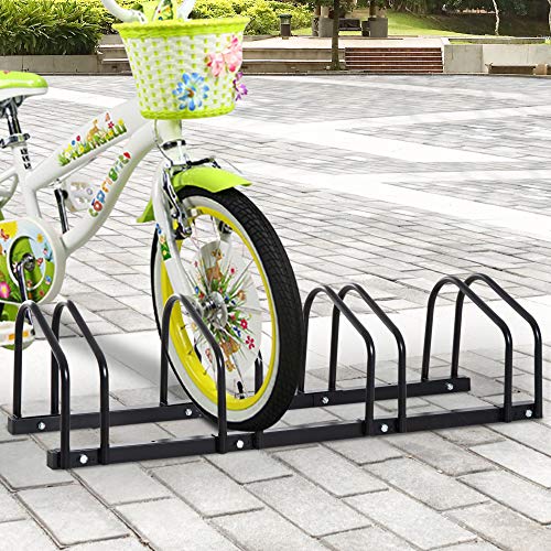 HOMCOM Aparcamiento para 4 Bicicletas Soporte de Acero para Aparcar Bicicletas en el Suelo Estacionamiento para Interior y Exterior 100x33x27 cm Negro