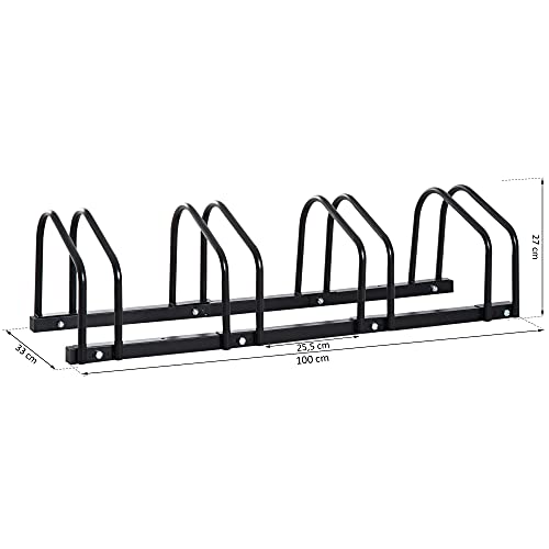 HOMCOM Aparcamiento para 4 Bicicletas Soporte de Acero para Aparcar Bicicletas en el Suelo Estacionamiento para Interior y Exterior 100x33x27 cm Negro