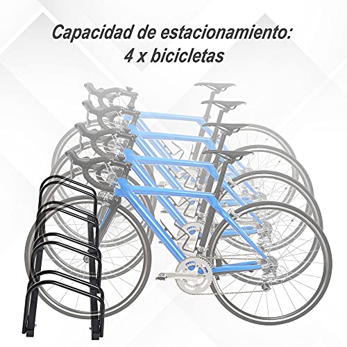 HOMCOM Aparcamiento para 4 Bicicletas Soporte de Acero para Aparcar Bicicletas en el Suelo Estacionamiento para Interior y Exterior 100x33x27 cm Negro