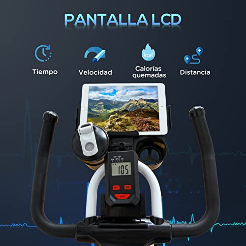 HOMCOM Bicicleta Estática Bicicleta de Fitness Pantalla LCD Asiento Manillar Ajustable Volante de Inercia 8kg Resistencia Regulable 103x53x110-114 cm Acero Blanco