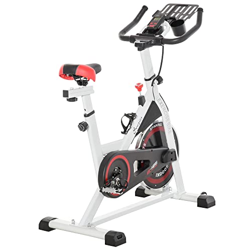 HOMCOM Bicicleta Estática Bicicleta de Fitness Pantalla LCD Asiento Manillar Ajustable Volante de Inercia 8kg Resistencia Regulable 103x53x110-114 cm Acero Blanco