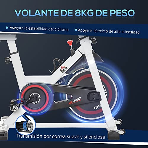 HOMCOM Bicicleta Estática Bicicleta de Fitness Pantalla LCD Asiento Manillar Ajustable Volante de Inercia 8kg Resistencia Regulable 103x53x110-114 cm Acero Blanco