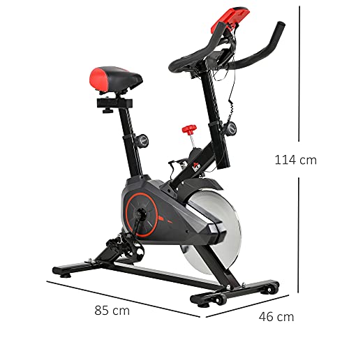 HOMCOM Bicicleta Estática con Pantalla LCD Volante de Inercia de 6kg Sillín y Manillar Ajustables en Altura y Resistencia Regulable 85x46x114 cm Negro y Rojo