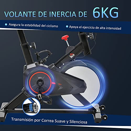 HOMCOM Bicicleta Estática con Pantalla LCD Volante de Inercia de 6kg Sillín y Manillar Ajustables en Altura y Resistencia Regulable 85x46x114 cm Negro y Rojo