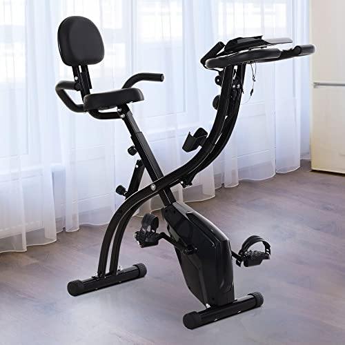 HOMCOM Bicicleta Estática Plegable Regulable en Altura Resistencia Magnética Ajustable Bicicleta de Ejercicio Fitness con Pantalla LCD y Asiento con Respaldo 52x107x110 cm Rosa