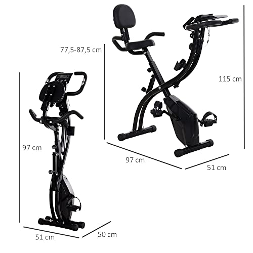 HOMCOM Bicicleta Estática Plegable Regulable en Altura Resistencia Magnética Ajustable Bicicleta de Ejercicio Fitness con Pantalla LCD y Asiento con Respaldo 52x107x110 cm Rosa