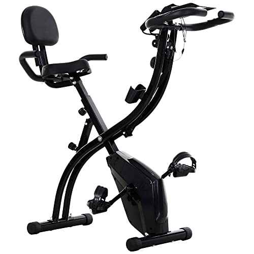 HOMCOM Bicicleta Estática Plegable Regulable en Altura Resistencia Magnética Ajustable Bicicleta de Ejercicio Fitness con Pantalla LCD y Asiento con Respaldo 52x107x110 cm Rosa