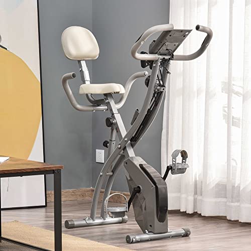 HOMCOM Bicicleta Estática Plegable Regulable en Altura Resistencia Magnética Ajustable Bicicleta de Ejercicio Fitness con Pantalla LCD y Asiento con Respaldo 97x51x115 cm Gris