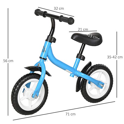 HOMCOM Bicicleta sin Pedales Infantil Altura Ajustable para Principiantes de +3 Años con Ruedas con Relieve Diseño Novedoso Bicicleta de Equilibrio 71x32x56 cm Azul