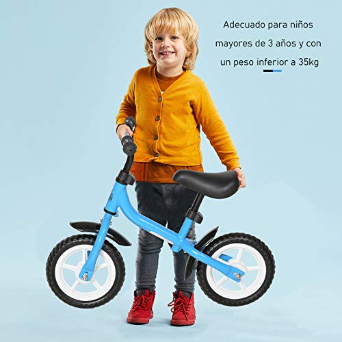 HOMCOM Bicicleta sin Pedales Infantil Altura Ajustable para Principiantes de +3 Años con Ruedas con Relieve Diseño Novedoso Bicicleta de Equilibrio 71x32x56 cm Azul