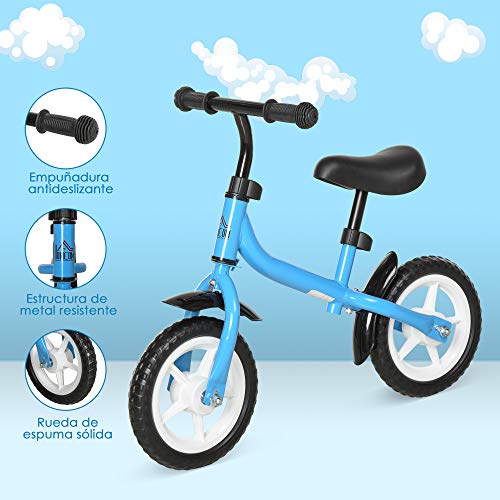 HOMCOM Bicicleta sin Pedales Infantil Altura Ajustable para Principiantes de +3 Años con Ruedas con Relieve Diseño Novedoso Bicicleta de Equilibrio 71x32x56 cm Azul