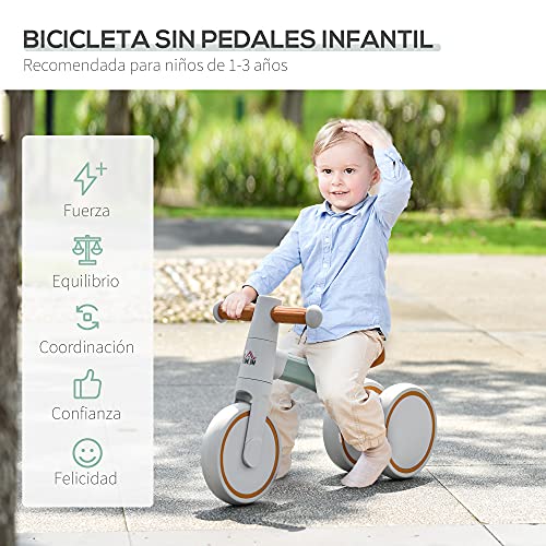 HOMCOM Bicicleta sin Pedales para Niños de 1-3 Años Bicicleta de Equilibrio con 3 Ruedas Silenciosas Correpasillos Triciclo de Bebé 60x24x37 cm Marrón