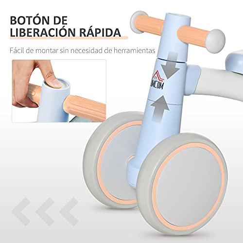 HOMCOM Bicicleta sin Pedales para Niños de 1-3 Años Bicicleta de Equilibrio con 4 Ruedas Ligeras Correpasillos Infantil 60x24x37 cm Azul