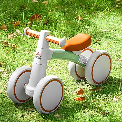HOMCOM Bicicleta sin Pedales para Niños de 1-3 Años Bicicleta de Equilibrio con 4 Ruedas Ligeras Correpasillos Infantil 60x24x37 cm Marrón