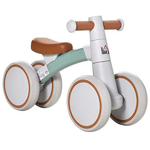 HOMCOM Bicicleta sin Pedales para Niños de 1-3 Años Bicicleta de Equilibrio con 4 Ruedas Ligeras Correpasillos Infantil 60x24x37 cm Marrón