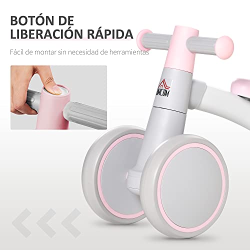 HOMCOM Bicicleta sin Pedales para Niños de 1-3 Años Bicicleta de Equilibrio con 4 Ruedas Ligeras Correpasillos Infantil 60x24x37 cm Rosa