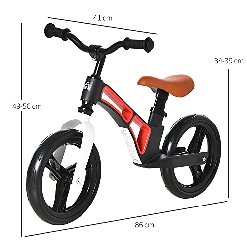 HOMCOM Bicicleta sin Pedales para Niños de 2 a 5 Años Aleación de magnesio Bicicleta de Equilibrio Infantil con Sillín y Manillar Ajustables Ruedas de Goma 86x41x49-56 cm Negro