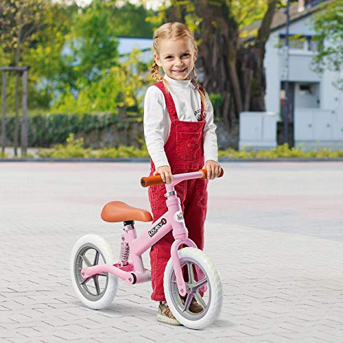 HOMCOM Bicicleta Sin Pedales para Niños Mayores de 2 Años Bicicleta Entrenamiento Equilibrio con Sillín Regulable Acolchado Rueda Antideslizante Carga 25 kg 85x36x54 cm Color Rosa