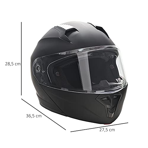 HOMCOM Casco de Moto Integral Talla L-59 cm Casco de Motocicleta con Doble Visera Cabezal Anticolisión y Ventilaciones con Certificación Europea Unisex Color Negro