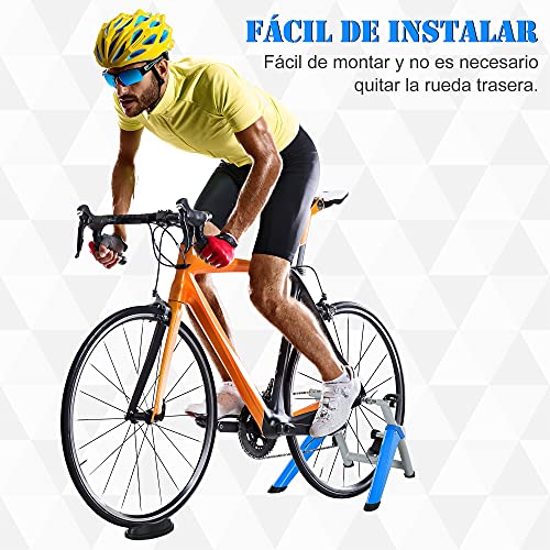 HOMCOM Entrenador de Bicicleta Rodillo para Bicicleta Plegable Portátil con Resistencia Magnética Ajustable de 8 Niveles para Ruedas de 650C, 700C o 26" - 29" 77x56x47,5 cm Azul