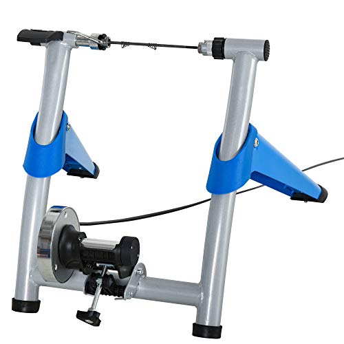 HOMCOM Entrenador de Bicicleta Rodillo para Bicicleta Plegable Portátil con Resistencia Magnética Ajustable de 8 Niveles para Ruedas de 650C, 700C o 26" - 29" 77x56x47,5 cm Azul