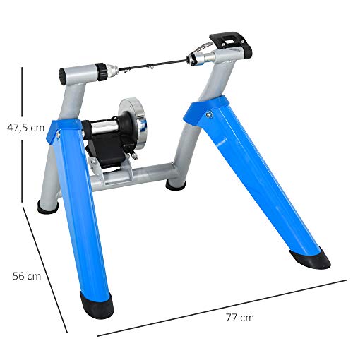 HOMCOM Entrenador de Bicicleta Rodillo para Bicicleta Plegable Portátil con Resistencia Magnética Ajustable de 8 Niveles para Ruedas de 650C, 700C o 26" - 29" 77x56x47,5 cm Azul