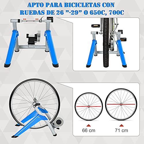 HOMCOM Entrenador de Bicicleta Rodillo para Bicicleta Plegable Portátil con Resistencia Magnética Ajustable de 8 Niveles para Ruedas de 650C, 700C o 26" - 29" 77x56x47,5 cm Azul