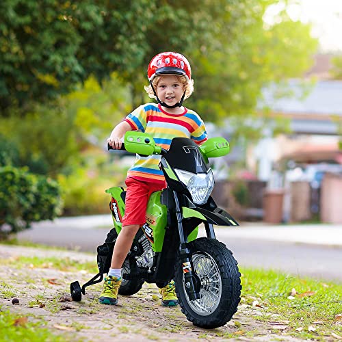 HOMCOM Moto de Batería Infantil Motocicleta Eléctrica para Niños de +3 Años con Luces Música y Ruedas de Apoyo 109x52,2x70,5 cm Verde