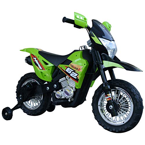 HOMCOM Moto de Batería Infantil Motocicleta Eléctrica para Niños de +3 Años con Luces Música y Ruedas de Apoyo 109x52,2x70,5 cm Verde