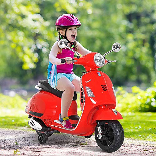 HOMCOM Moto Eléctrica Infantil Coche Triciclo Vespa Scooter Eléctrico a Batería con Luz MP3 USB Bocina para Niños Más de 3 Años Carga 30kg