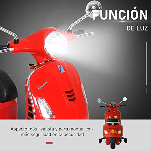 HOMCOM Moto Eléctrica Infantil Coche Triciclo Vespa Scooter Eléctrico a Batería con Luz MP3 USB Bocina para Niños Más de 3 Años Carga 30kg