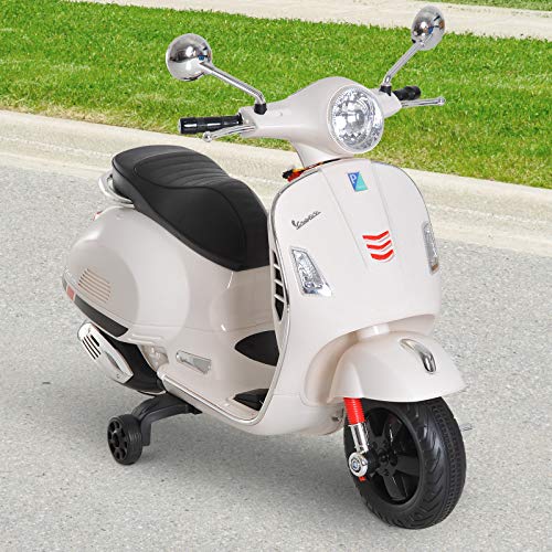 HOMCOM Moto Eléctrica Infantil Coche Triciclo Vespa Scooter Eléctrico a Batería con Luz MP3 USB Bocina para Niños Más de 3 Años Carga 30kg