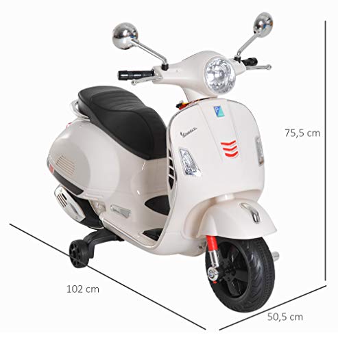 HOMCOM Moto Eléctrica Infantil Coche Triciclo Vespa Scooter Eléctrico a Batería con Luz MP3 USB Bocina para Niños Más de 3 Años Carga 30kg