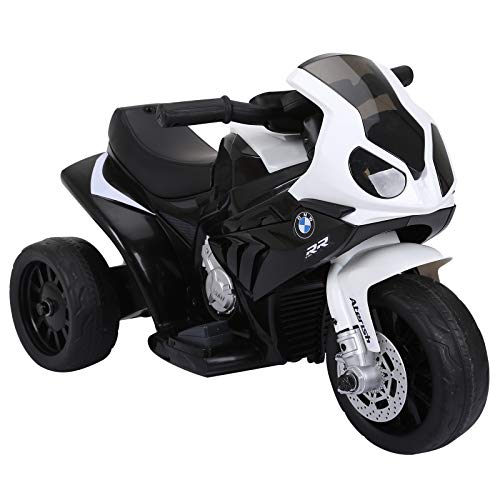 HOMCOM Moto Eléctrica Infantil con Licencia BMW S1000RR Trimoto para Niños +2 Años con Luces y Música 66x37x44 cm Negro
