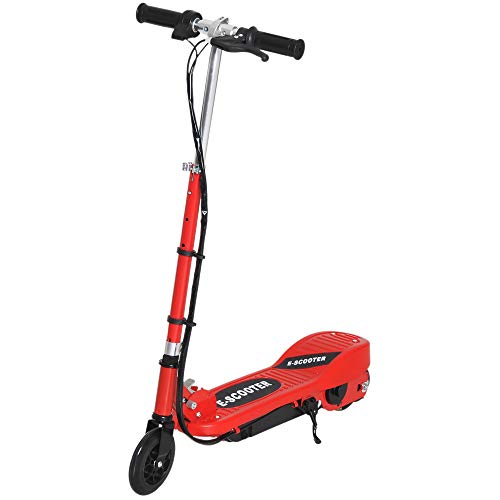 HOMCOM Patinete Eléctrico para Niños de +7 Años Scooter Plegable con Altura Ajustable Batería Recargable 24V Velocidad hasta 12 km/h y Freno Carga 50 kg 74x36x73-91 cm Rojo