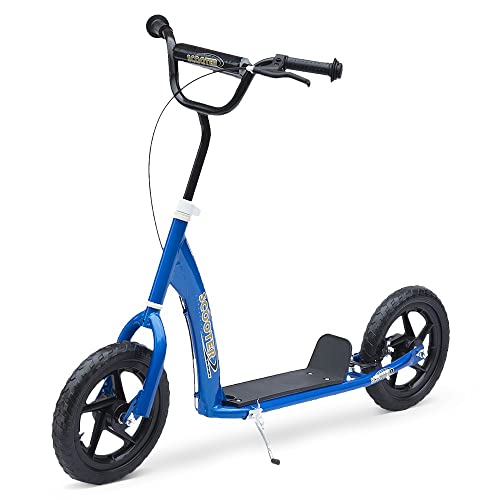 HOMCOM Patinete para Niños de +5 Años Scooter de 2 Ruedas Grandes de 12 Pulgadas con Freno y Manillar Ajustable en Altura Carga Máx. 50 kg 120x52x80-88 cm Azul