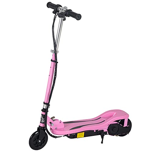 HOMCOM Patinete Scooter Eléctrico Plegable para Niños y Adolescentes Máx. 50 kg con Altura Ajustable Interruptor de Arranque y Frenos 75x36x82-93 cm Rosa