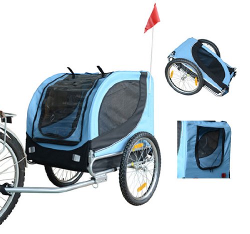 HOMCOM PawHut Remolque Bicicleta Perros Mascota 1 Bandera 6 Reflectores Remolque Bici Azul Negro