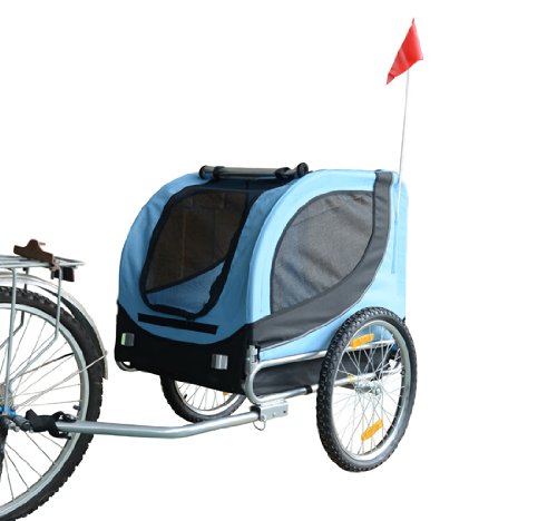 HOMCOM PawHut Remolque Bicicleta Perros Mascota 1 Bandera 6 Reflectores Remolque Bici Azul Negro