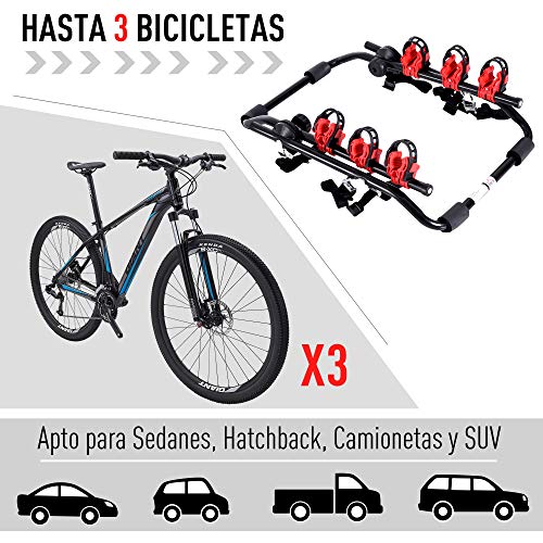 HOMCOM Portabicicletas Trasero Portón Plegable con Correas hasta 3 Bicis Soporte de Bici Universal Carga 40kg 68x52x60cm Metal